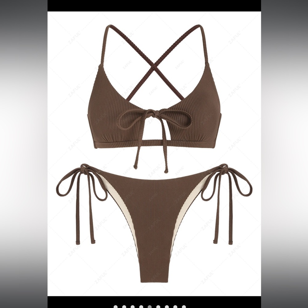 Brown Ribbed Bikini Set US 8 / Medium